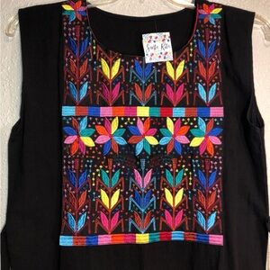 New With Tags Santa Market Black Multi Colored Embroidered Sleeveless Dress.